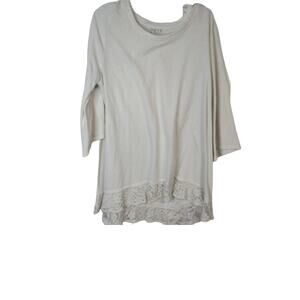 Cato White 3/4 Sleeve Shirt with lace bottom